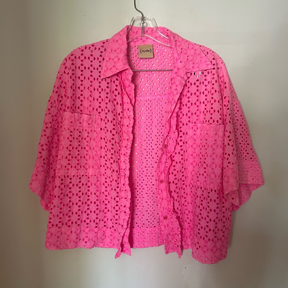 Hot pink eyelet blouse